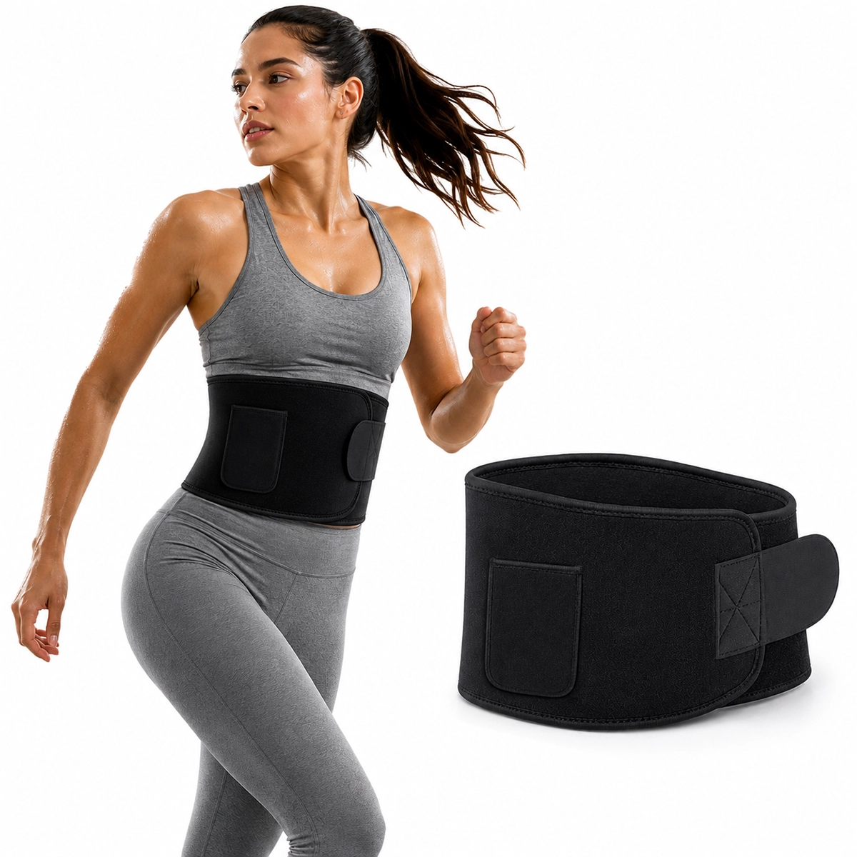SKY LAND Waist Support Sweat Belt for Men and Women - Contoured Non-Slip Waist Trainer, Black - EM-9242