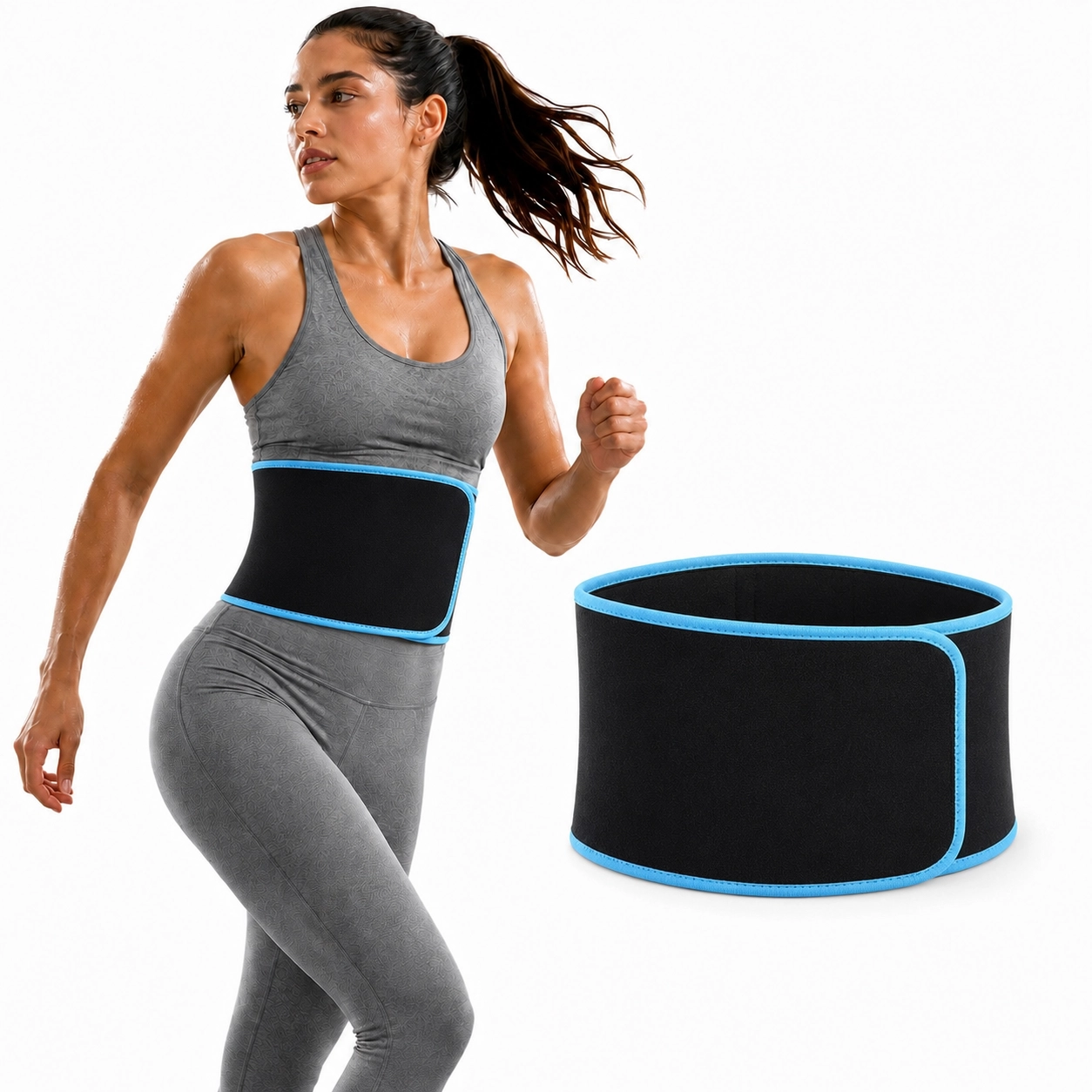 SKY LAND Waist Support Sweat Belt for Men and Women - Contoured Non-Slip Waist Trainer, Blue - EM-9242
