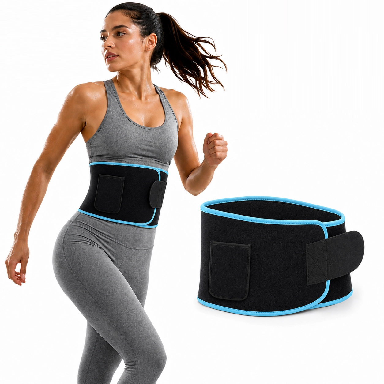 SKY LAND Waist Support Sweat Belt for Men and Women - Contoured Non-Slip Waist Trainer, Blue - EM-9242