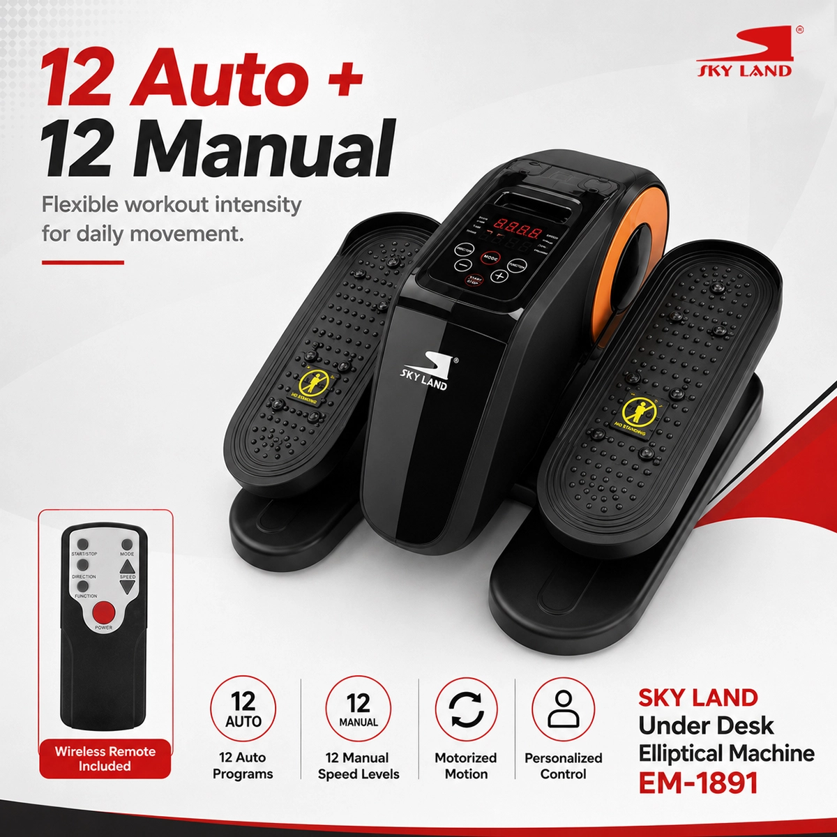 SKY LAND Under Desk Elliptical Pedal Exerciser with Remote, EM-1891 - Image 4