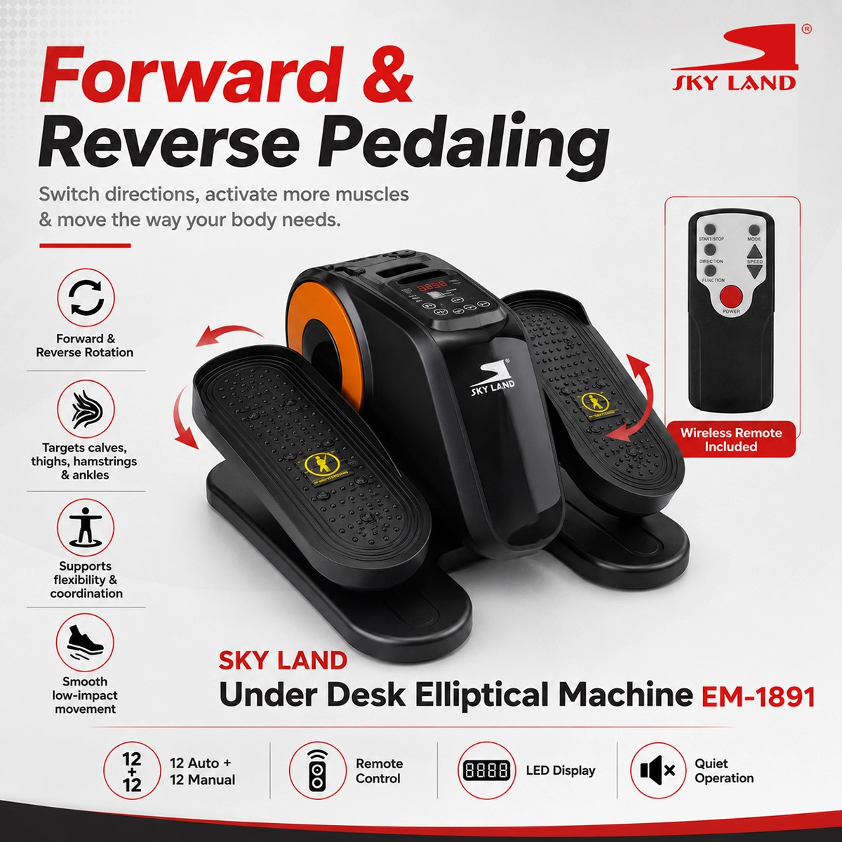 SKY LAND Under Desk Elliptical Pedal Exerciser with Remote, EM-1891 - Image 8