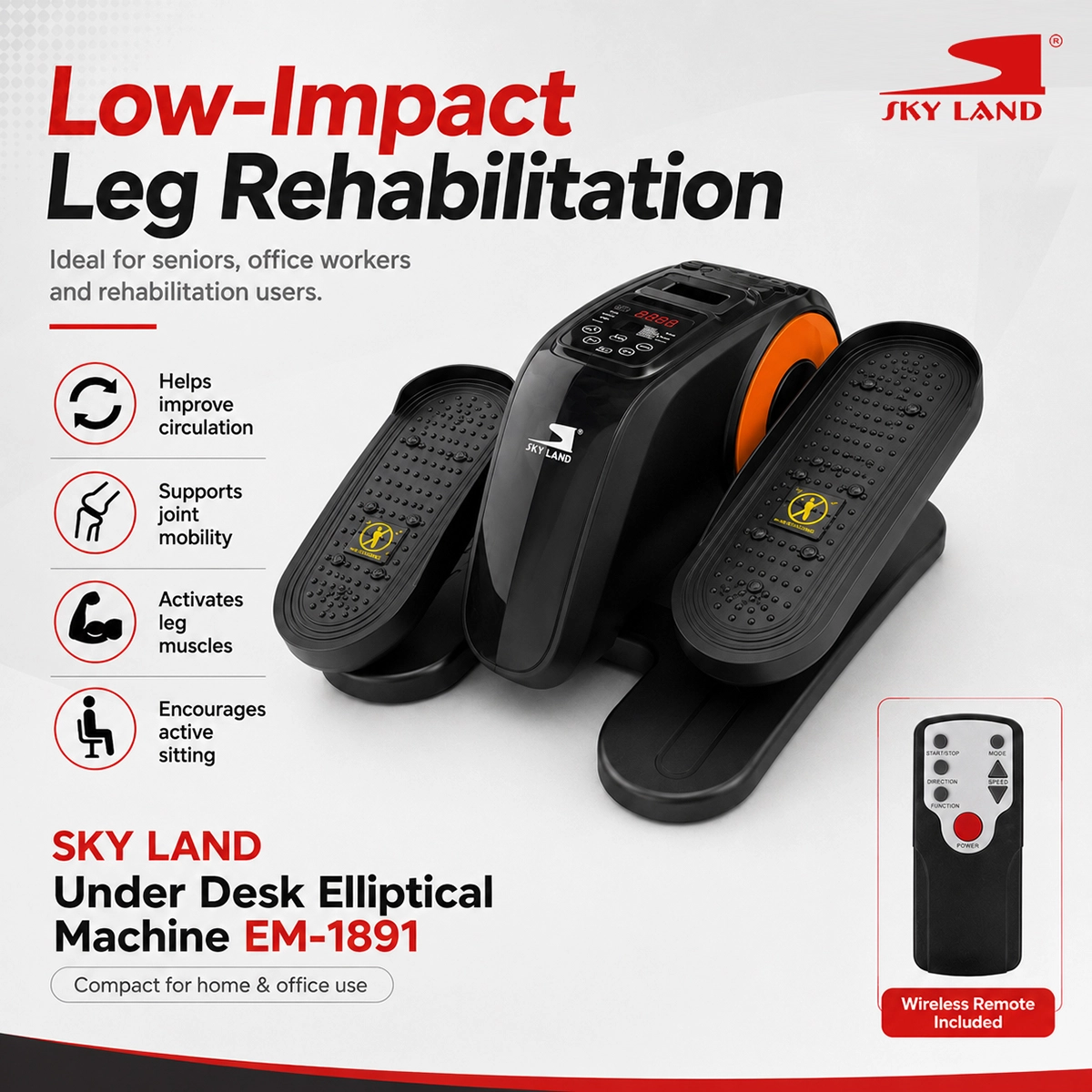 SKY LAND Under Desk Elliptical Pedal Exerciser with Remote, EM-1891 - Image 6