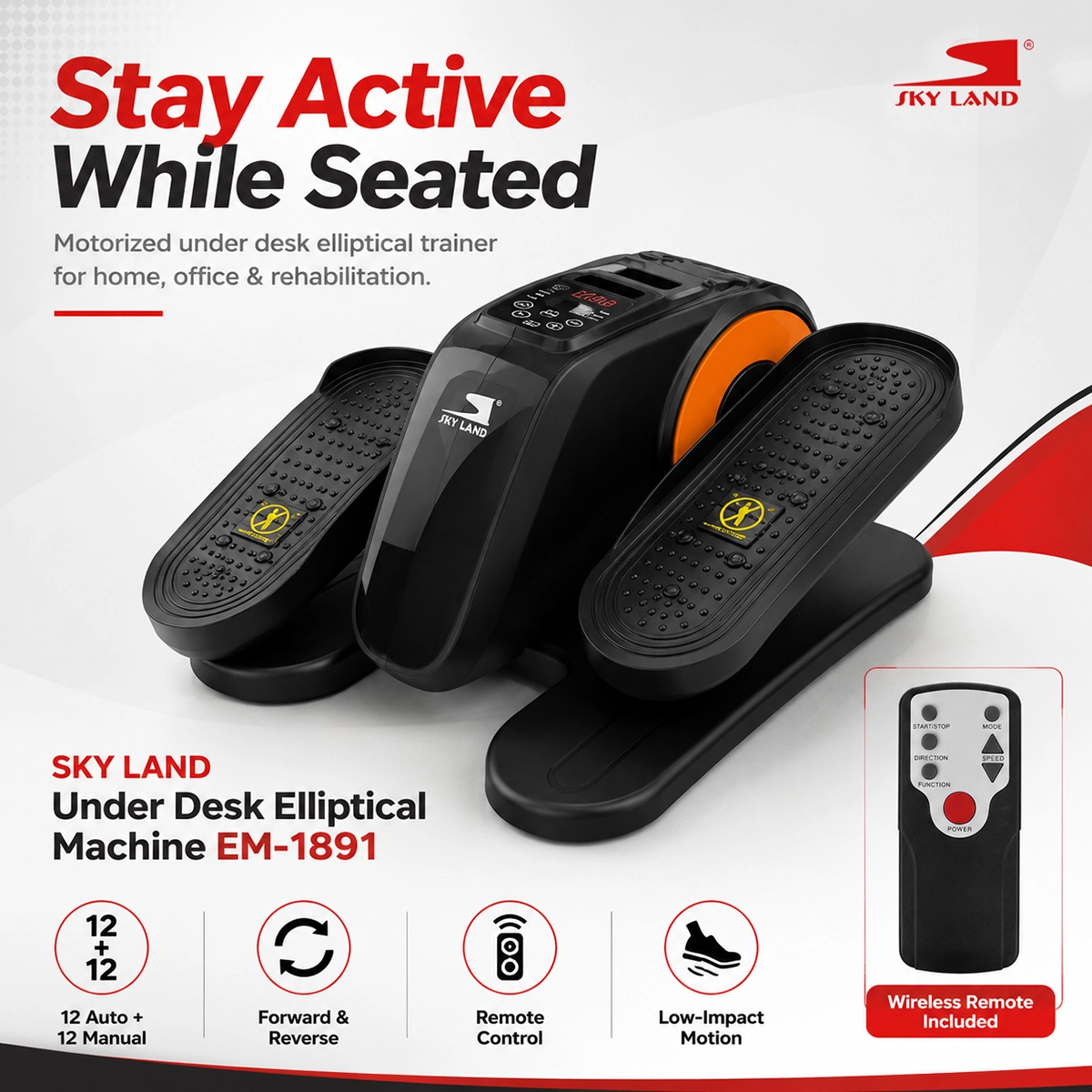 SKY LAND Under Desk Elliptical Pedal Exerciser with Remote, EM-1891 - Image 3