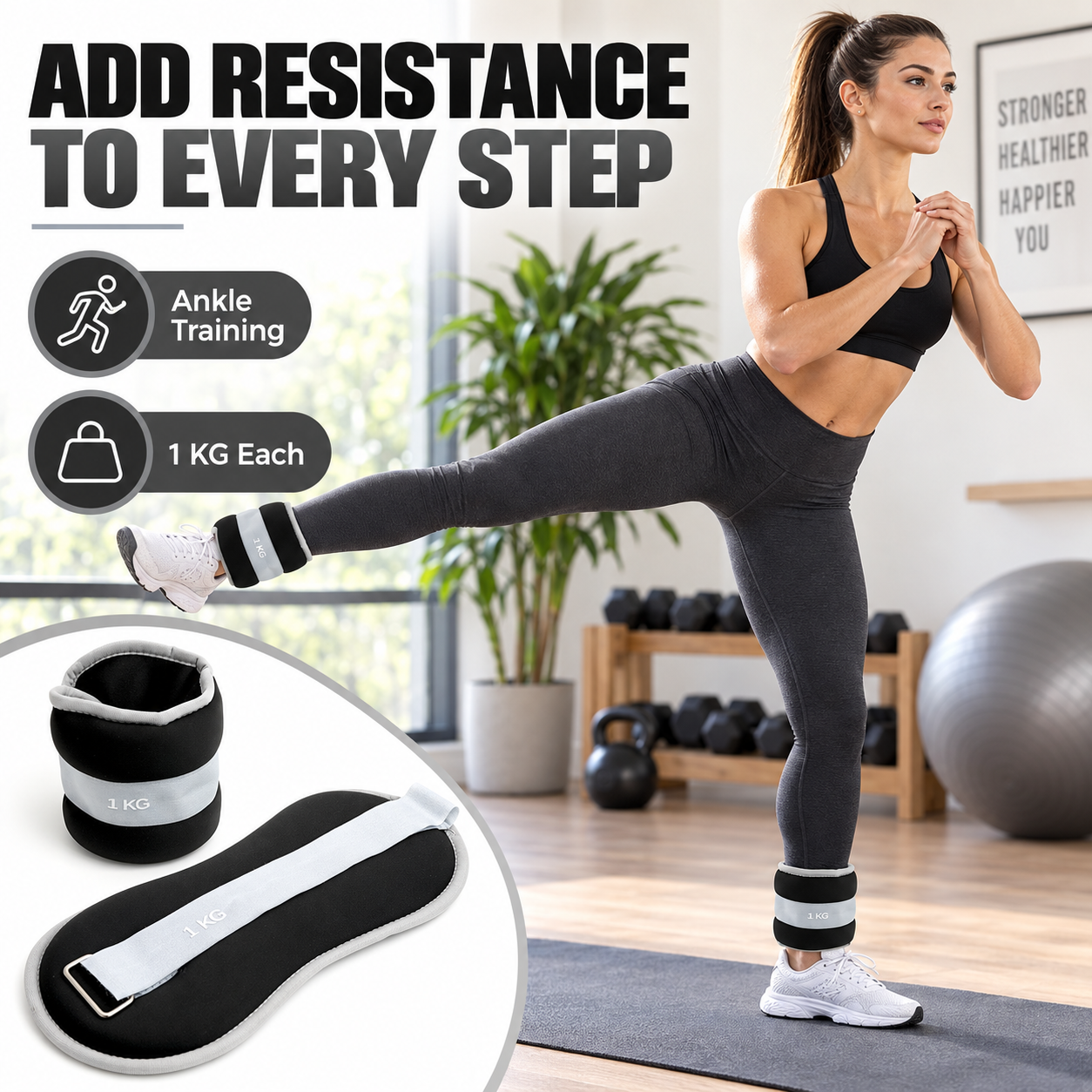 SKY LAND Wrist & Ankle Weights Pair, 1 kg Each, EM-9371-1 - Image 5