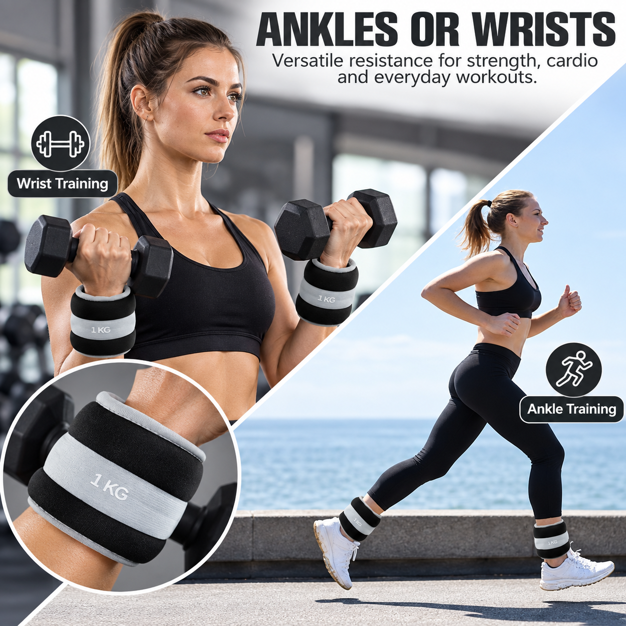 SKY LAND Wrist & Ankle Weights Pair, 1 kg Each, EM-9371-1 - Image 4
