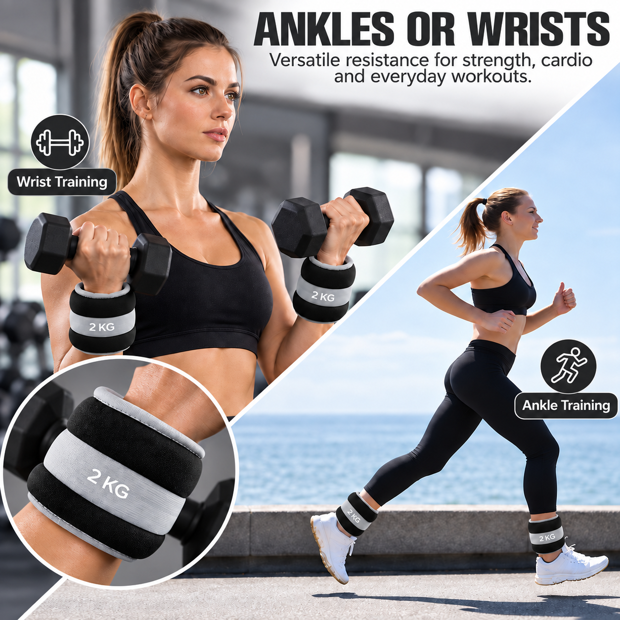 SKY LAND Wrist & Ankle Weights Pair, 2 kg Each, EM-9371-2 - Image 4