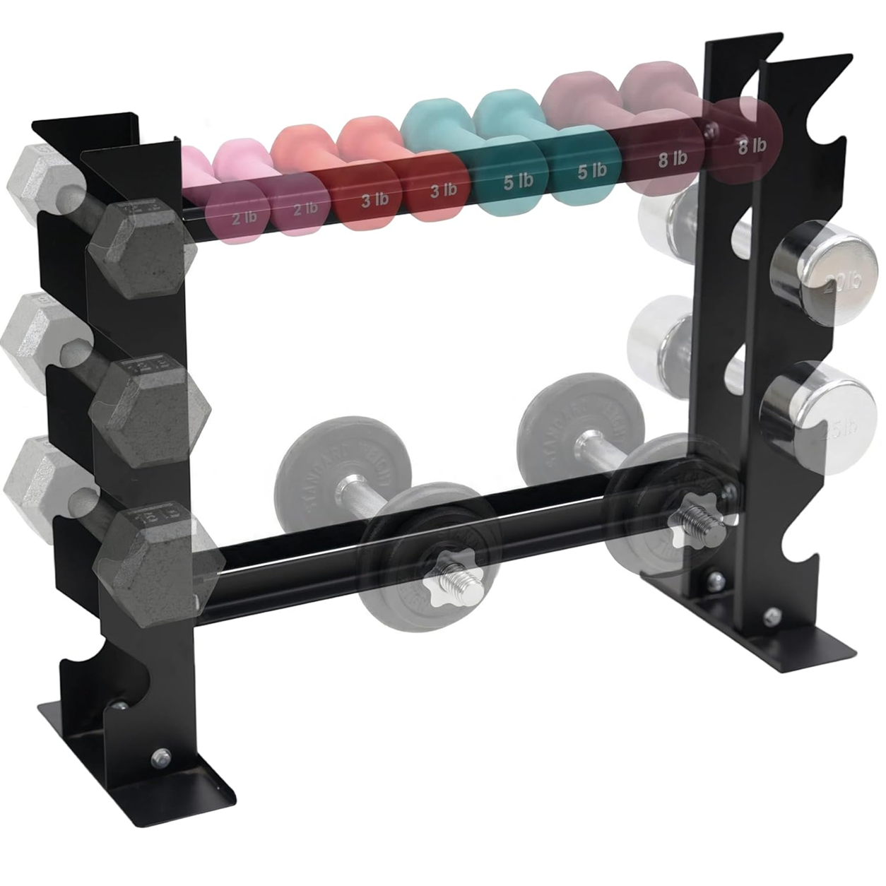 SKY LAND Dumbbell & Weight Storage Rack, 150KG 2-Tier Stand, EM-9272