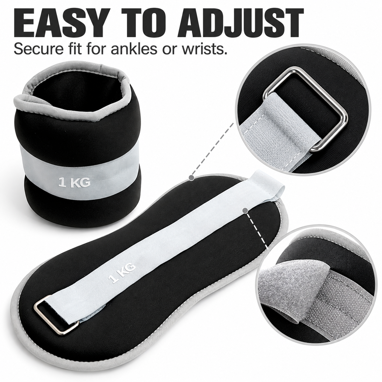 SKY LAND Wrist & Ankle Weights Pair, 1 kg Each, EM-9371-1 - Image 2