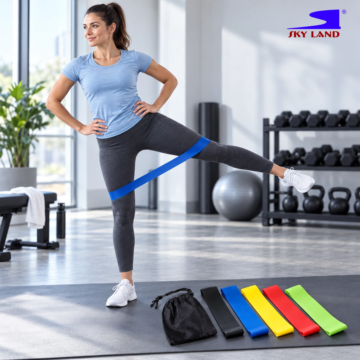 SKY LAND Resistance Band Set with 5 Levels and Carry Pouch EM-9241 - Image 4