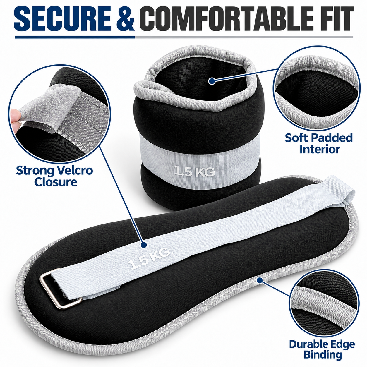 SKY LAND Wrist & Ankle Weights Pair, 1.5 kg Each, EM-9371-1.5 - Image 2