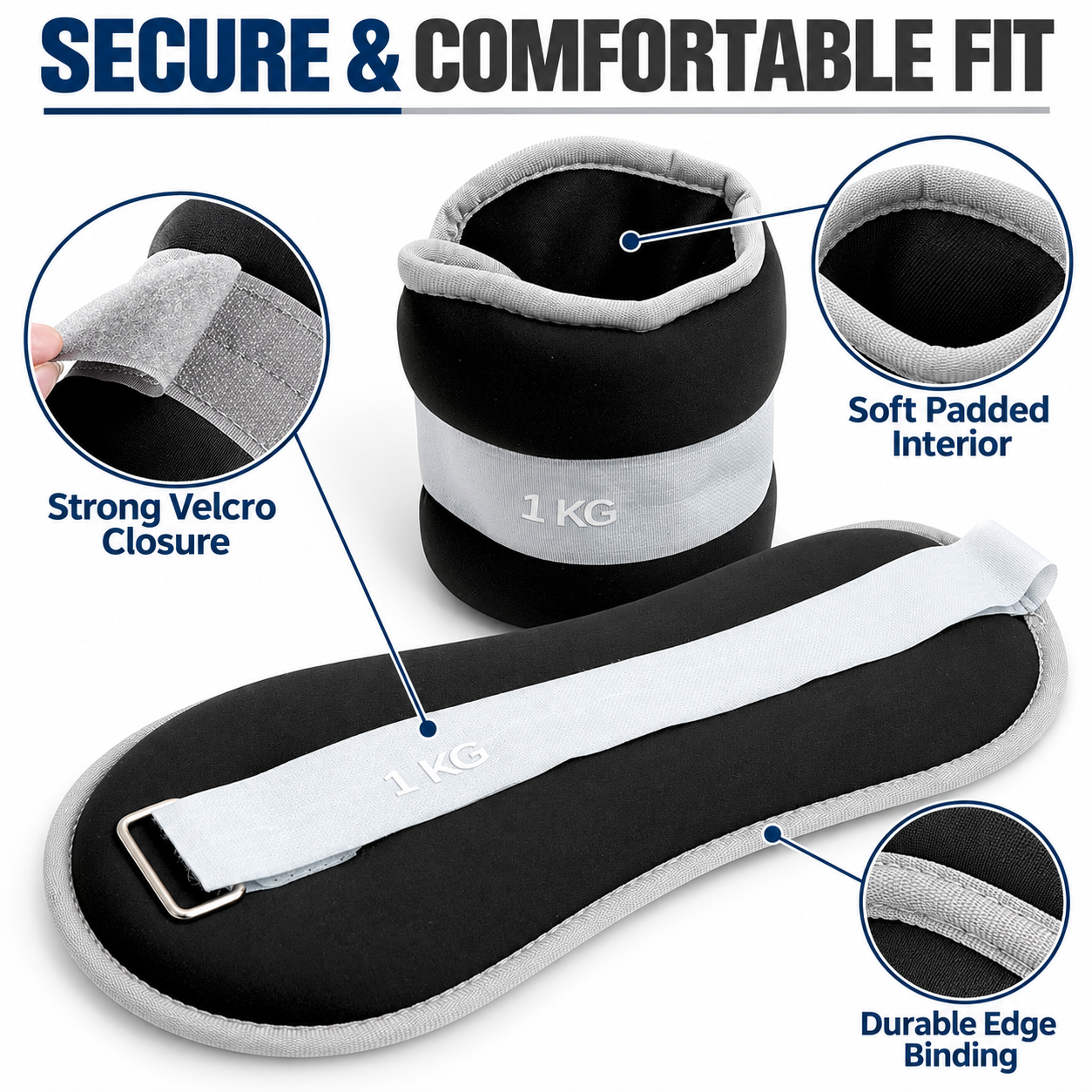 SKY LAND Wrist & Ankle Weights Pair, 1 kg Each, EM-9371-1 - Image 3