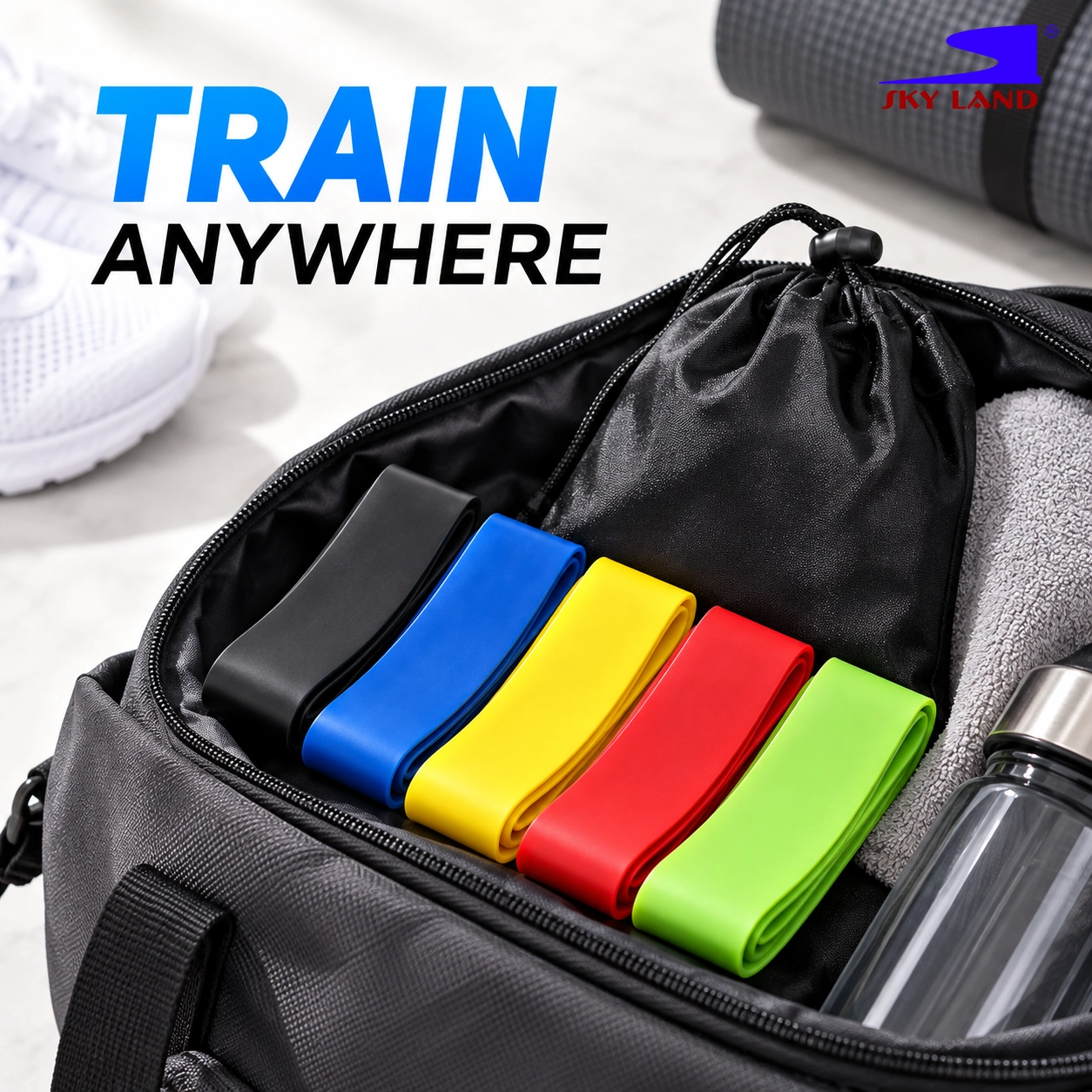SKY LAND Resistance Band Set with 5 Levels and Carry Pouch EM-9241 - Image 6