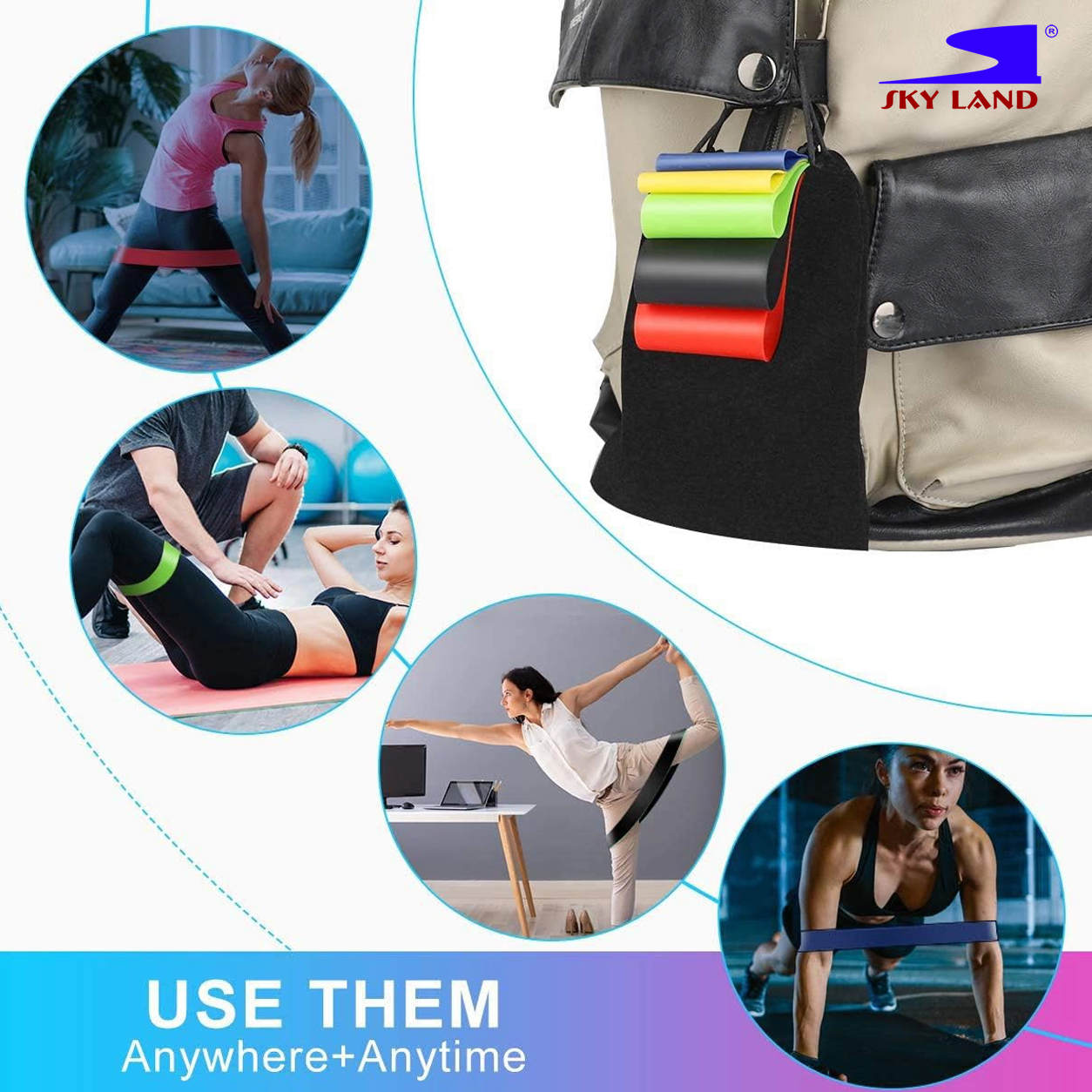SKY LAND Resistance Band Set with 5 Levels and Carry Pouch EM-9241 - Image 5