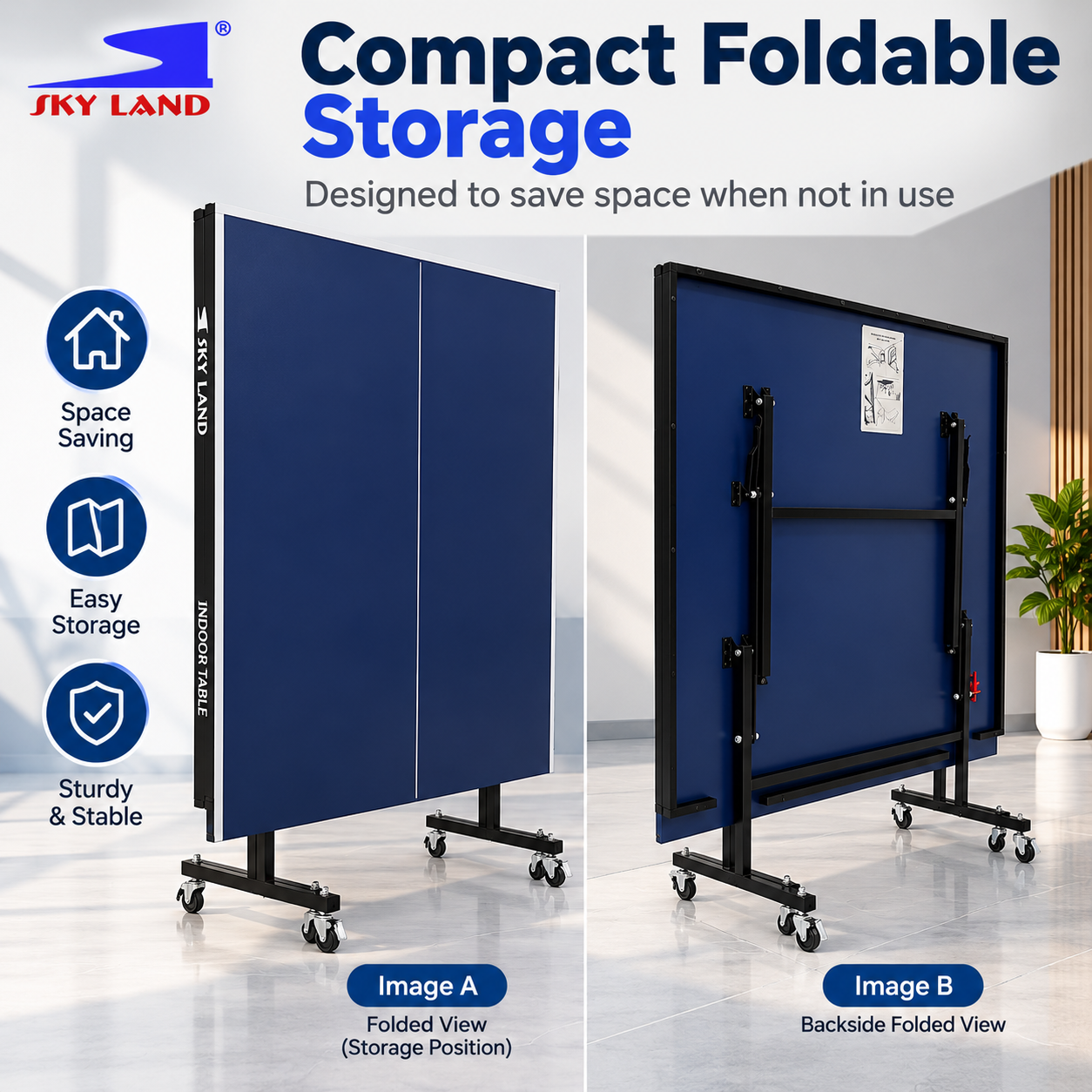 SKY LAND EM-8003-BLUE Full Size Indoor Table Tennis Table – 12mm Top - Image 3
