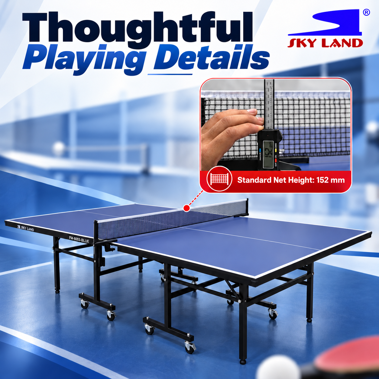 SKY LAND EM-8003-BLUE Full Size Indoor Table Tennis Table – 12mm Top - Image 6